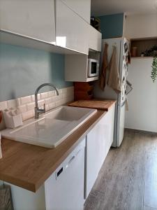 Kuchyňa alebo kuchynka v ubytovaní Appartement proche mer avec terrasse et jardin privatif