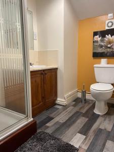 a bathroom with a toilet and a shower at The Crown Lodge & Restaurant in Dogdyke