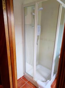 un bagno con servizi igienici e box doccia in vetro. di Ivy House a Galway