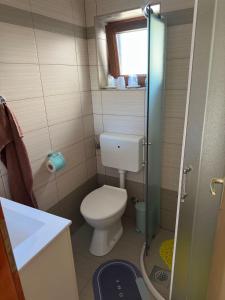 uma pequena casa de banho com um WC e uma janela em Casa Borgo em Bale