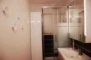 biała łazienka z prysznicem i umywalką w obiekcie Studio of 27m in downtown w mieście Bordeaux