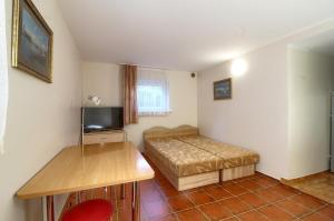 a small bedroom with a bed and a television at Apartment Lower Ground Floor in Nida