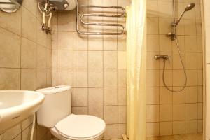 a bathroom with a toilet and a sink and a shower at Apartment Lower Ground Floor in Nida