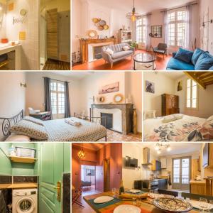 a collage of four pictures of a room at L'Authentique - Central - Spacieux - WiFi - Parking Prox in Pézenas