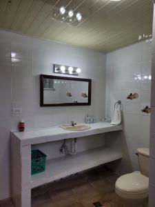 a bathroom with a sink and a toilet at ScubaPortobelo in Portobelo