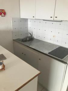 a kitchen with a sink and a counter top at Studio Cala Sognu Moriani residence in San-Nicolao