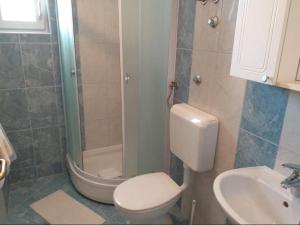 a bathroom with a toilet and a shower and a sink at Studio apartmani Ante in Zaostrog