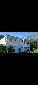 a large white building with trees in front of it at Studio apartmani Ante in Zaostrog