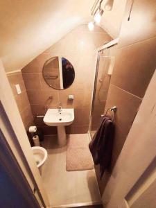 a small bathroom with a sink and a toilet at Stylish 2 Bedroom Maisonette in the heart of Gloucester Road in Bristol
