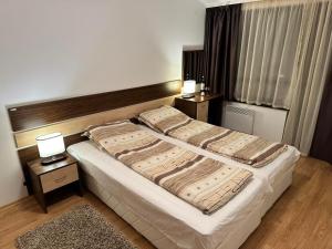 a bedroom with a large bed and two night stands at Aspen Luxury Apartamnet in Razlog