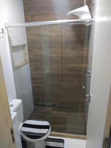 een kleine badkamer met een douche en een toilet bij Apto Lindo Agua in Campos dos Goytacazes