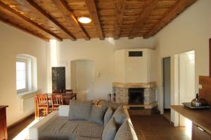 a living room with a couch and a fireplace at Apartment Ostružná in Ostružná