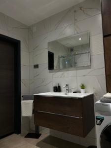 a bathroom with a sink and a mirror at Apartman Nika in Crikvenica