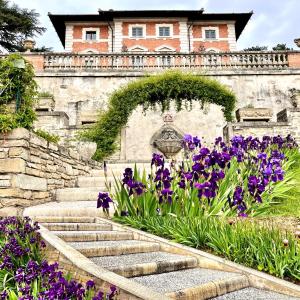 a garden with purple flowers in front of a building at Villa Pasqui 1914 e Limonaia in Città di Castello