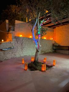 a tree with lights on it in a courtyard at Grandpa House in Wadi Musa