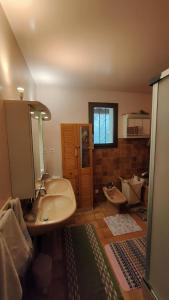 een badkamer met een wastafel en een toilet bij Chambre dans villa in Chaffaut-Lagremuse