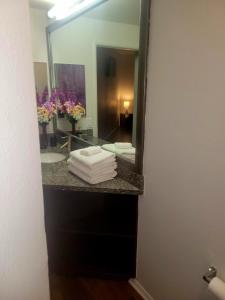 bagno con lavandino e specchio di MARINA DEL REY BEAUTY a Los Angeles