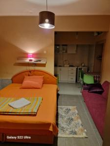 a bedroom with a bed and a kitchen in a room at Apartments Katarina in Kotor