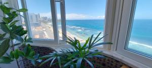 a view of the beach from a room with windows at COBAR0108 - Edifício Oceania in Salvador