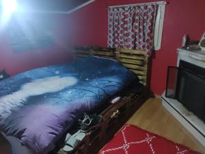 1 dormitorio con cama, ventana y TV en Altin Patiler Guesthouse, en Çatalca