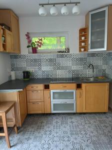 a kitchen with a sink and a counter top at Viking Rożnów in Rożnów