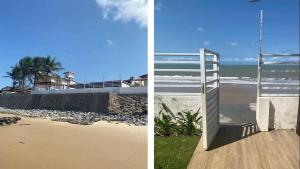 two pictures of a beach with an open door at Bahia da Traição in Baía da Traição