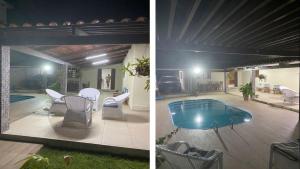 two pictures of a house with a swimming pool at Bahia da Traição in Baía da Traição