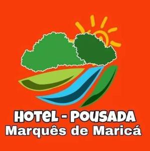 a hotel pueblosa logo on an orange background at Hotel Marquês de Maricá in Maricá