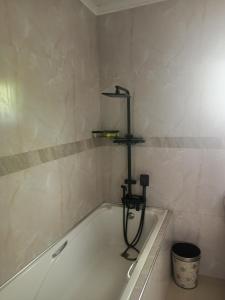 uma banheira com uma mangueira na casa de banho em The Furnished Apartments em Livingstone