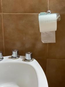 - des toilettes avec un rouleau de papier toilette dans la salle de bains dans l'établissement ARMONY, à Carmen de Patagones