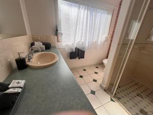 a bathroom with a sink and a shower at Rose Garden Motel in Geelong