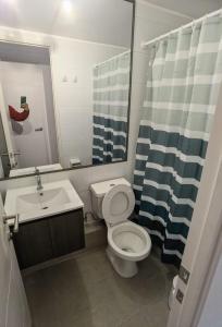 a bathroom with a toilet and a sink and a shower at ALTOS DE HUAYQUIQUE in Iquique