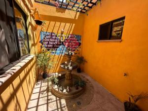 a building with a courtyard with plants in it at Sofia Hostel Cabo in Cabo San Lucas