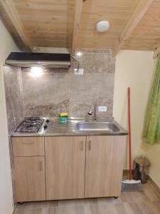 a kitchen with a sink and a stove at La Casita de Chocolate 3 in Bogotá