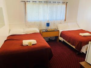 two beds sitting in a room with a window at Theodore Motor Hotel in Theodore