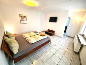 a bedroom with a bed and a television in it at Wohnung 21 - Erholung - nur 5 Minuten vom Europa-Park in Kappel-Grafenhausen