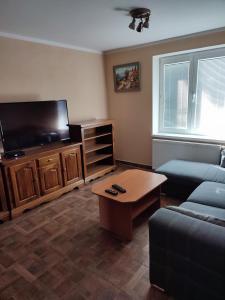 a living room with a couch and a flat screen tv at Apartmán Žilina in Žilina