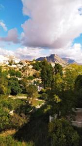 a town on a hill with trees and houses at El Ático de La Casa Viva in Vélez Blanco