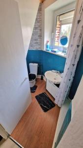 een kleine badkamer met een wastafel en een toilet bij La Maison De Nelly labellisé 3* in Mouzon