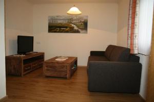 a living room with a couch and a tv at Ferienwohnungen Foidlhof in Hochfilzen +25 photos