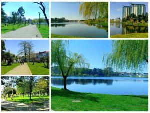 a collage of photos of a park and a lake at Eiffel Hotel in Batumi