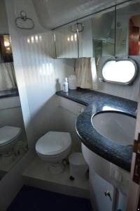 La petite salle de bains est pourvue de toilettes et d'un lavabo. dans l'établissement Yacht 3 chambres / 2 sdb - Vieux-Port de Cannes, à Cannes