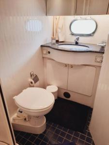 La petite salle de bains est pourvue de toilettes et d'un lavabo. dans l'établissement Yacht 3 chambres / 2 sdb - Vieux-Port de Cannes, à Cannes