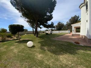 una bola blanca en el césped junto a una casa en Villa dos Torres, en Campano