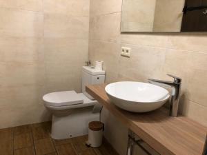 een badkamer met een witte wastafel en een toilet bij Apartment Grace, Mountain view in Kaprun