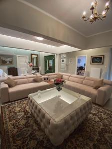 a living room with a couch and a coffee table at Λabirinthia in Athens