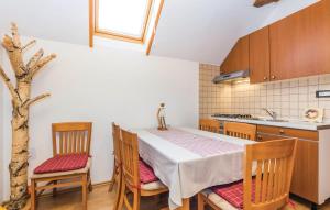 a kitchen with a table and chairs and a tree at Apartman"Zibar" in Skrad