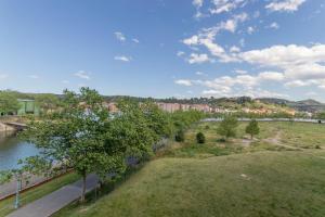 z góry widok na park z rzeką w obiekcie Confort junto a la Ría de Barakaldo w mieście Barakaldo