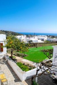 a view of a garden from a balcony of a building at Villa Depasta Cycladic house Aegean Sea view in Apollonia