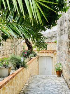 a garage with a white door and some plants at Villa Lizza in Cavtat